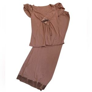 VTG 60s/70s Barad Co. 2-Piece Nylon Pajama Set - Puff Sleeve, Velvet Trim Size 6